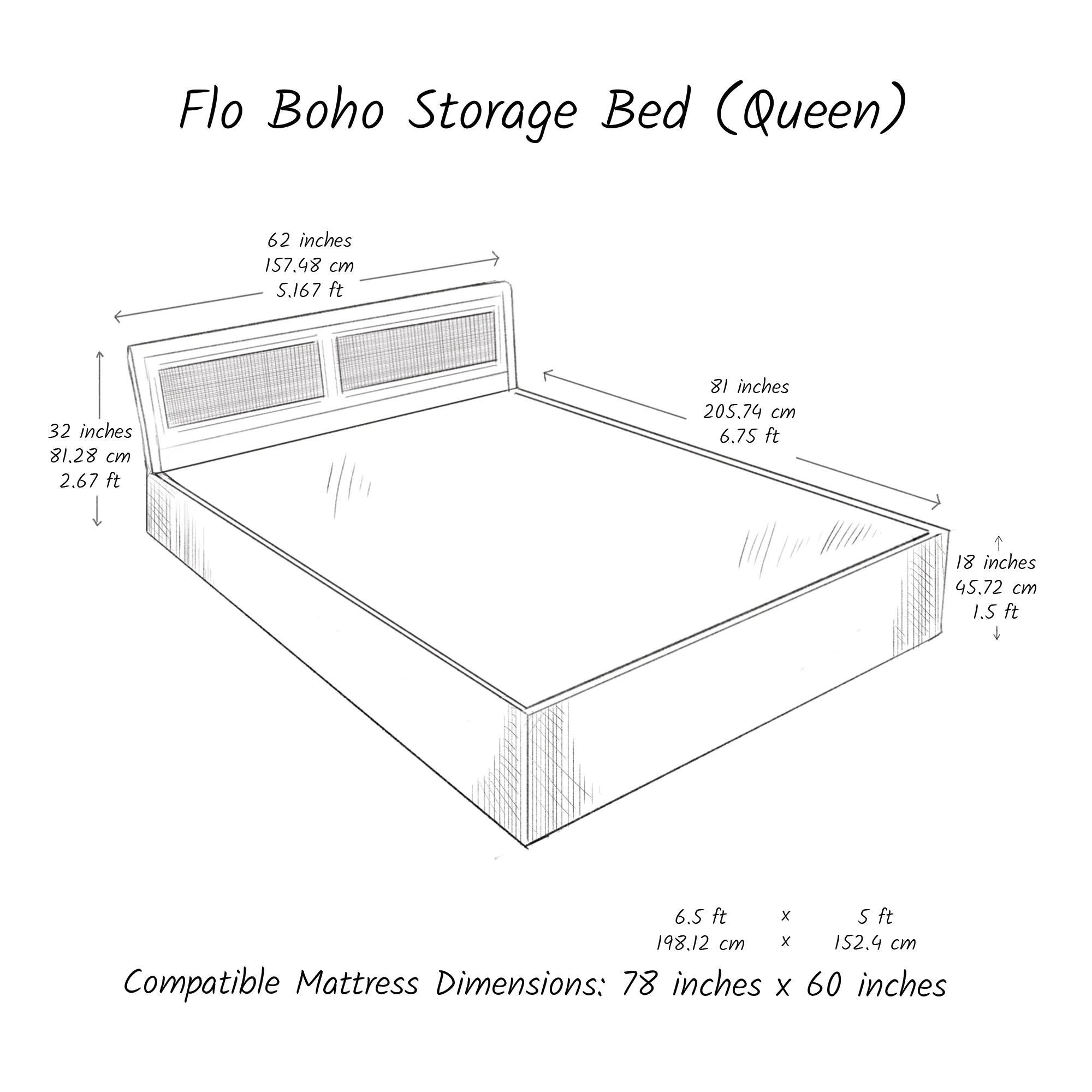 Boho Bed (Acacia Wood) - With Storage - Image 7
